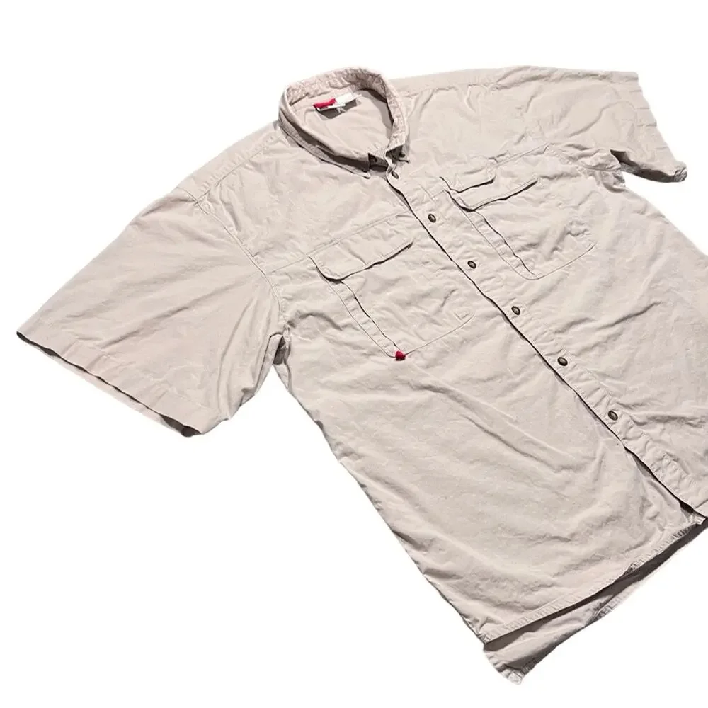 The North Face Beige Utility Hiking Fishing Short Sleeve Button Shirt Mens XL